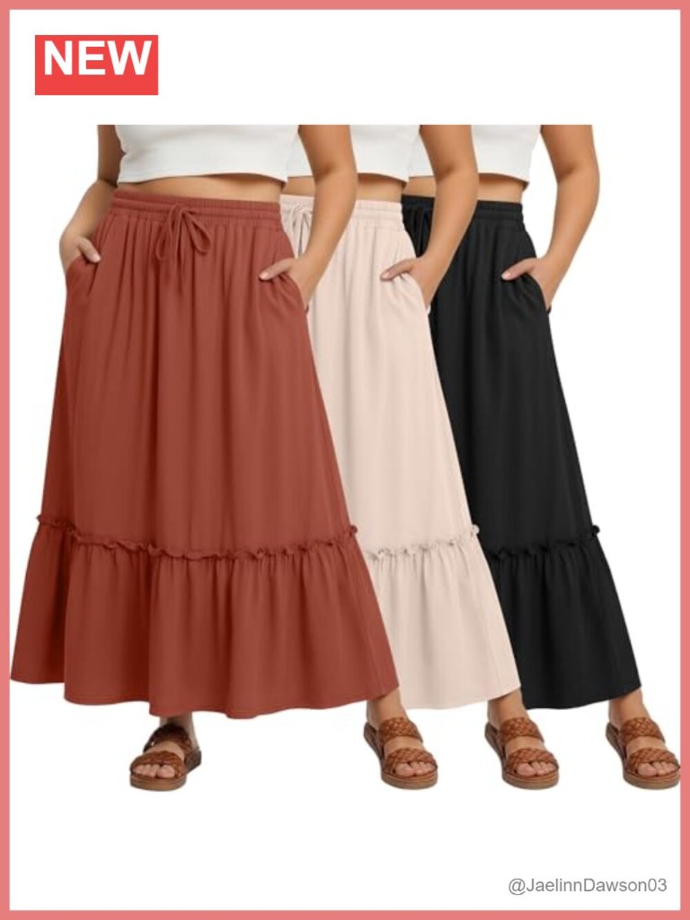 3 Pack Plus Size Maxi Skirts with Pockets - Boho Tiered Ruffle